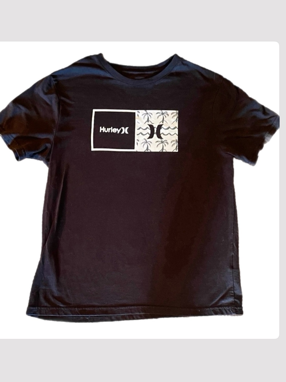 Vintage Hurley Palm Tree Graphic T Shirt Black Cotton Surf skate